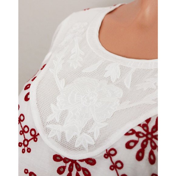 White Red Eyelet Embroidery 100% Cotton Cute Dress - Picture 4 of 10